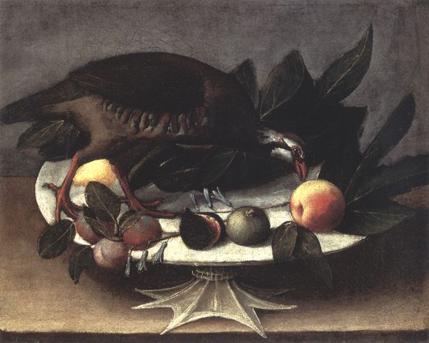 Anonimo — Orsola Maddalena Caccia. Still Life with Bird and Fruit on a footed dish — insieme